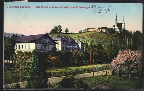 AK Judendorf bei Graz, Hotel Styria und Wallfahrtskirche Strassengel