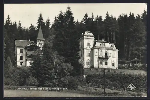 AK Tobelbad, Moree Schlössl und Portugal Villa mit Pavillon