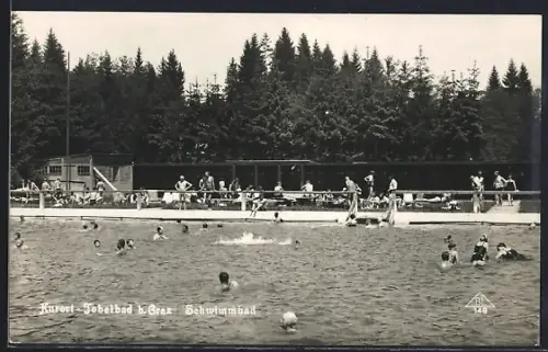 AK Tobelbad b. Graz, Schwimmbad mit Badegästen und Gebäude