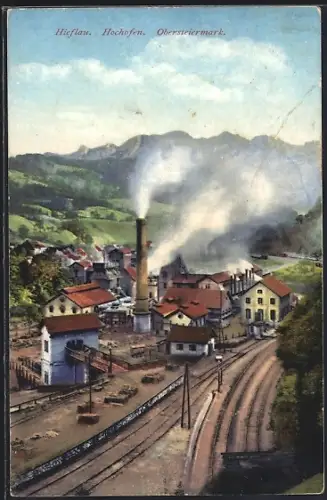 AK Hieflau, Panorama mit Hochofen
