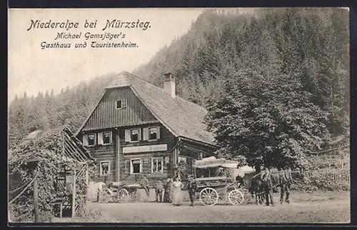 AK Niederalpe b. Mürzsteg, Michael Gamsjäger`s Gasthaus und Touristenheim