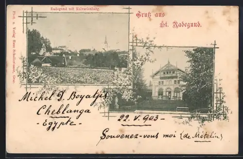 AK St. Radegund, Teilansicht mit Kalvarienberg und Kurhaus