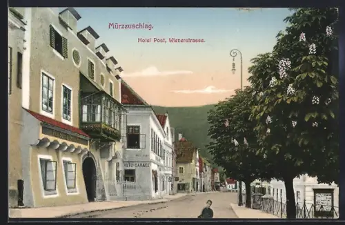 AK Mürzzuschlag, Wienerstrasse mit Hotel Post