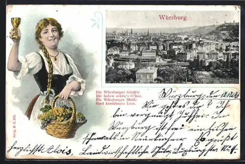 AK Würzburg, Stadtansicht, Würzburger Gickel, Weinlese