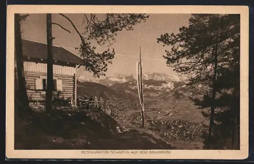 AK Garmisch, Restaurant St. Martin auf dem Grasberg, Panorama