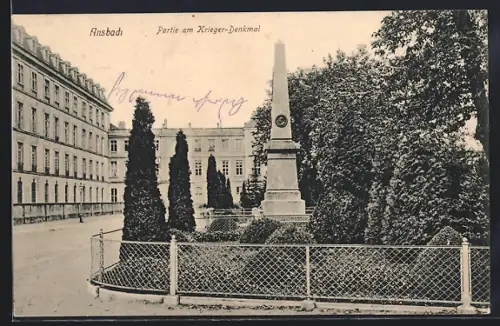 AK Ansbach / Bayern, Partie am Krieger-Denkmal