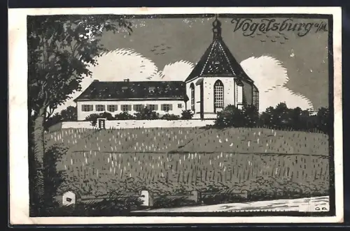Künstler-AK Vogelsburg a / M., Blick zur Kirche