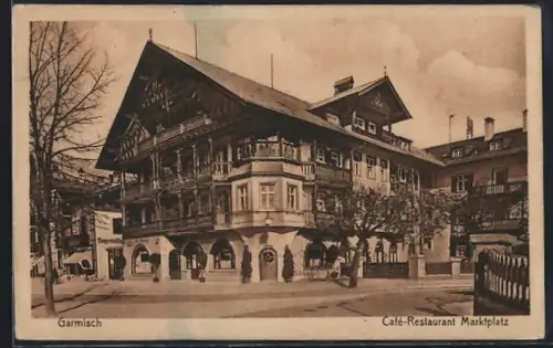 AK Garmisch, Cafe-Restaurant Marktplatz