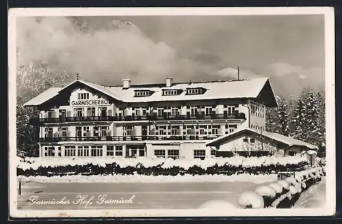 AK Garmisch, Hotel Garmischer Hof im Winter