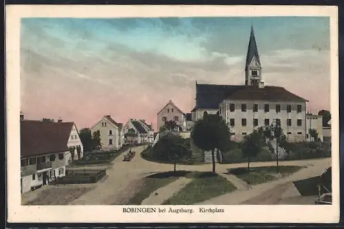 AK Bobingen b. Augsburg, Blick über den Kirchplatz