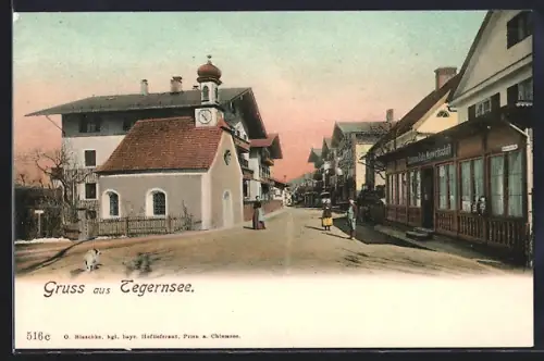 AK Tegernsee, Strassenpartie mit Konditorei, Café und Weinwirtschaft
