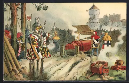AK Der erste Hohenzoller in der Mark, Karte Nr. 2, Die faule Grete vor Friesack, Februar 1414