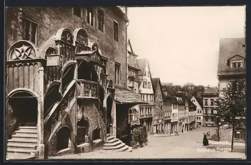 AK Pössneck, an der Rathaus-Treppe