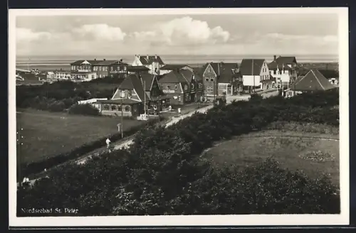 AK St. Peter-Ording, Ortspartie mit Kaufhaus, Blick zum Meer