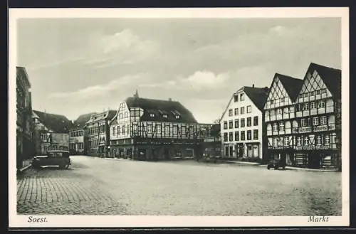 AK Soest, Markt mit Gasthaus, Panorama