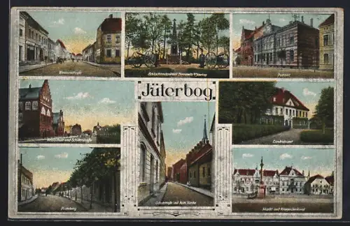 AK Jüterbog, Planeberg, Landratsamt, Realschule und Schillerstrasse, Zimmerstrasse, Schlachtendenkmal Dennewitz