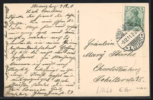 Präge-AK Strausberg, Wasserpartie mit Ausssichtsturm aus der Vogelschau, im Rahmen