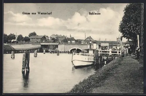 AK Wernsdorf, Schleuse mit Dampferanleger und Uferweg