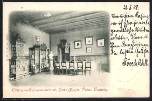 AK Ingolstadt, Kaserne 10. Inf.-Rgt. Prinz Ludwig, Offiziers-Speiseanstalt, Innenansicht