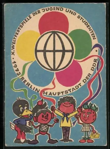 AK Berlin,10. Weltfestspiele der Jugend und Studenten 1973, Maskottchen mit Bändern