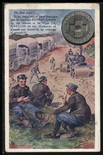 Künstler-AK Reklame der Zigarettenmarke Le Gaulois, Arbeiter bei der Raucherpause