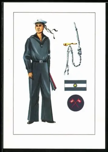 AK Matrose der Volksmarine, Maatenpfeife, Armbinde und Abzeichen