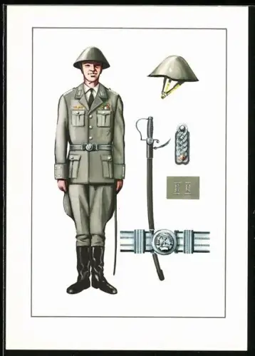 AK Offizier in Paradeuniform mit Helm, Säbel und Schulterstück Major