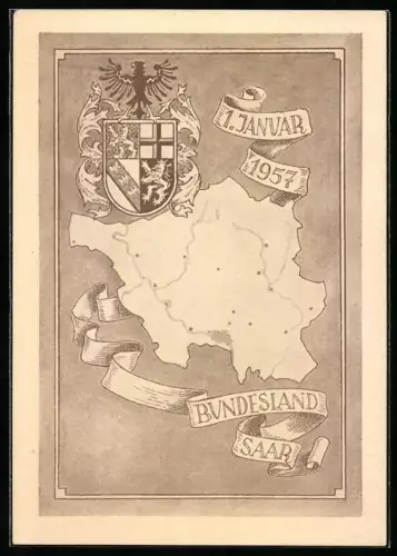 AK Eingliederung des Saarlandes in die Bundesrepublik am 1. Januar 1957, Landkarte