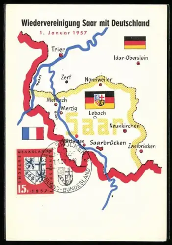 AK Saarbrücken, Wiedervereinigung Saar mit Deutschland, 1.1.1957