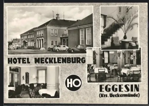 AK Eggesin, HO-Hotel Mecklenburg, Aussen- u. Innenansichten