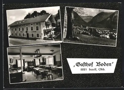 AK Inzell /Obb., Gasthof Boden, Innenansicht, Blick auf Ort