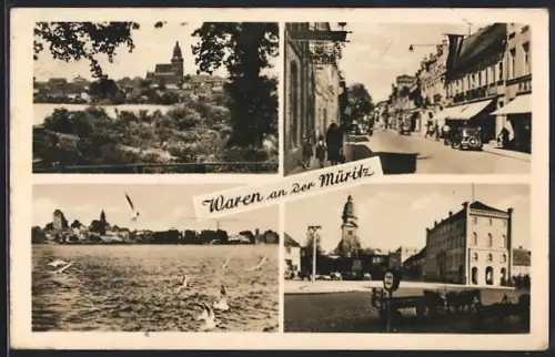 AK Waren an der Müritz, Stadtansicht, Marktplatz, Uferpromenade