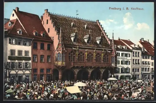 AK Freiburg i. B., Kaufhaus, Markttreiben
