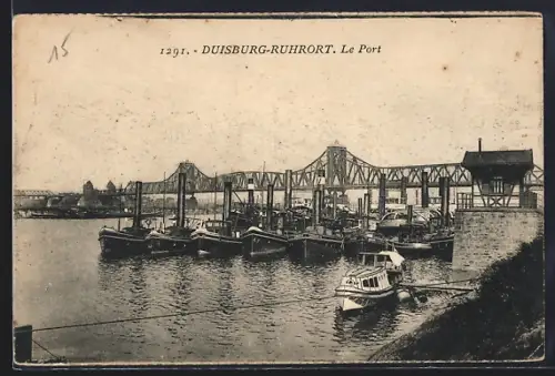 AK Duisburg-Ruhrort, Hafen, Brücke, Schiffe