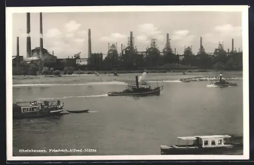 AK Rheinhausen / Duisburg, Friedrich-Alfred-Hütte, Dampfschiffe auf dem Rhein