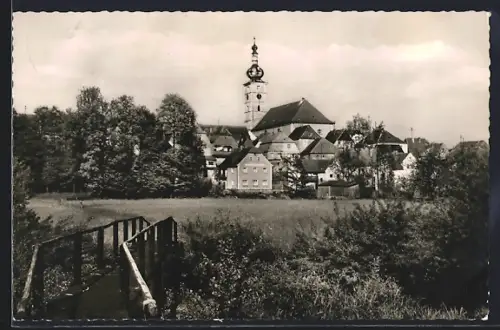 AK Pressath /Opf., Kirche, Ortsansicht, Brücke