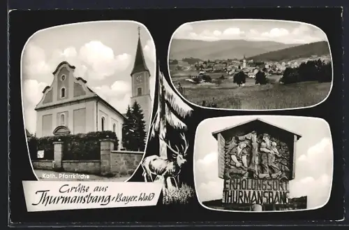 AK Thurmansbang /Bayer. Wald, Kath. Pfarrkirche, Ortsansicht