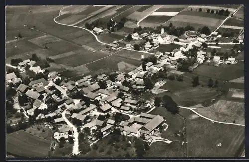 AK Haarbach, Luftaufnahme des Ortes, Felder, Dorfansicht