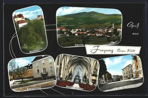AK Freyung /Bayer. Wald, Wolfstein, Krankenhaus, Stadtpfarrkirche, Stadtplatz