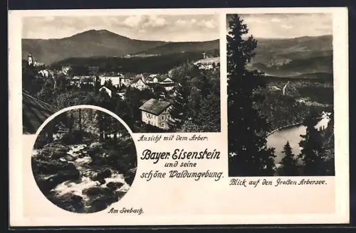 AK Bayer. Eisenstein, Ansicht mit dem Arber, Grosser Arbersee, Seebach