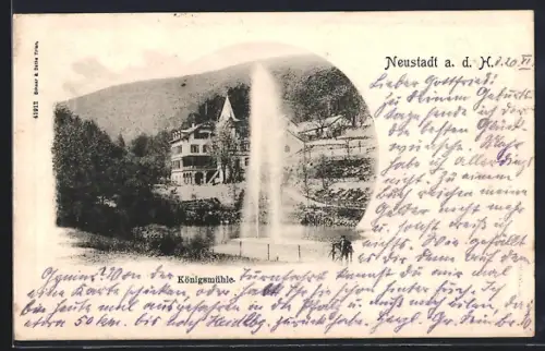 AK Neustadt / Pfalz, Königsmühle, Springbrunnen, Landschaft