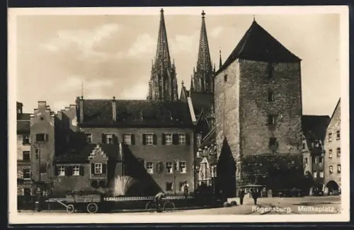 AK Regensburg, Moltkeplatz, Dom, Brunnen