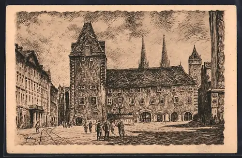 AK Regensburg, Haidplatz, schöner Brunnen, Bibliotheksgebäude