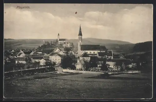 AK Pleystein, Stadtansicht mit Kirche und Schloss