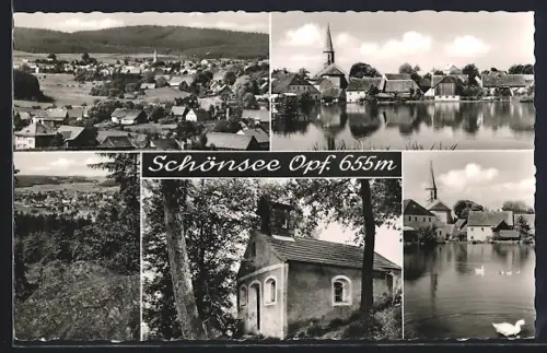 AK Schönsee /Opf., Ortsansichten, Kirche, Kapelle, Teich