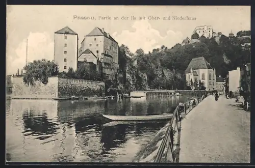AK Passau, Partie an der Ilz mit Ober- und Niederhaus
