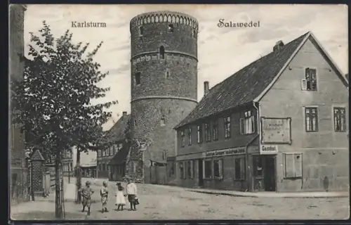 AK Salzwedel, Karlsturm mit Gasthaus