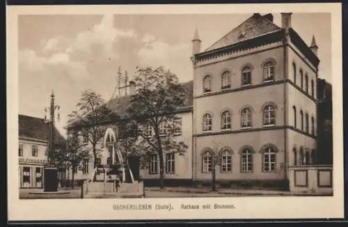 AK Oschersleben / Bode, Rathaus mit Brunnen