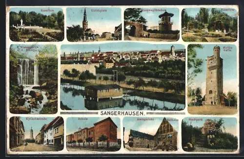 AK Sangerhausen, Moltkewarte, Wasserpartie im Stadtpark, Husarenpförtchen, Kylischestrasse, Ulrichplatz