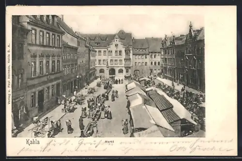 AK Kahla / Saale, Marktplatz mit Ständen und Passanten